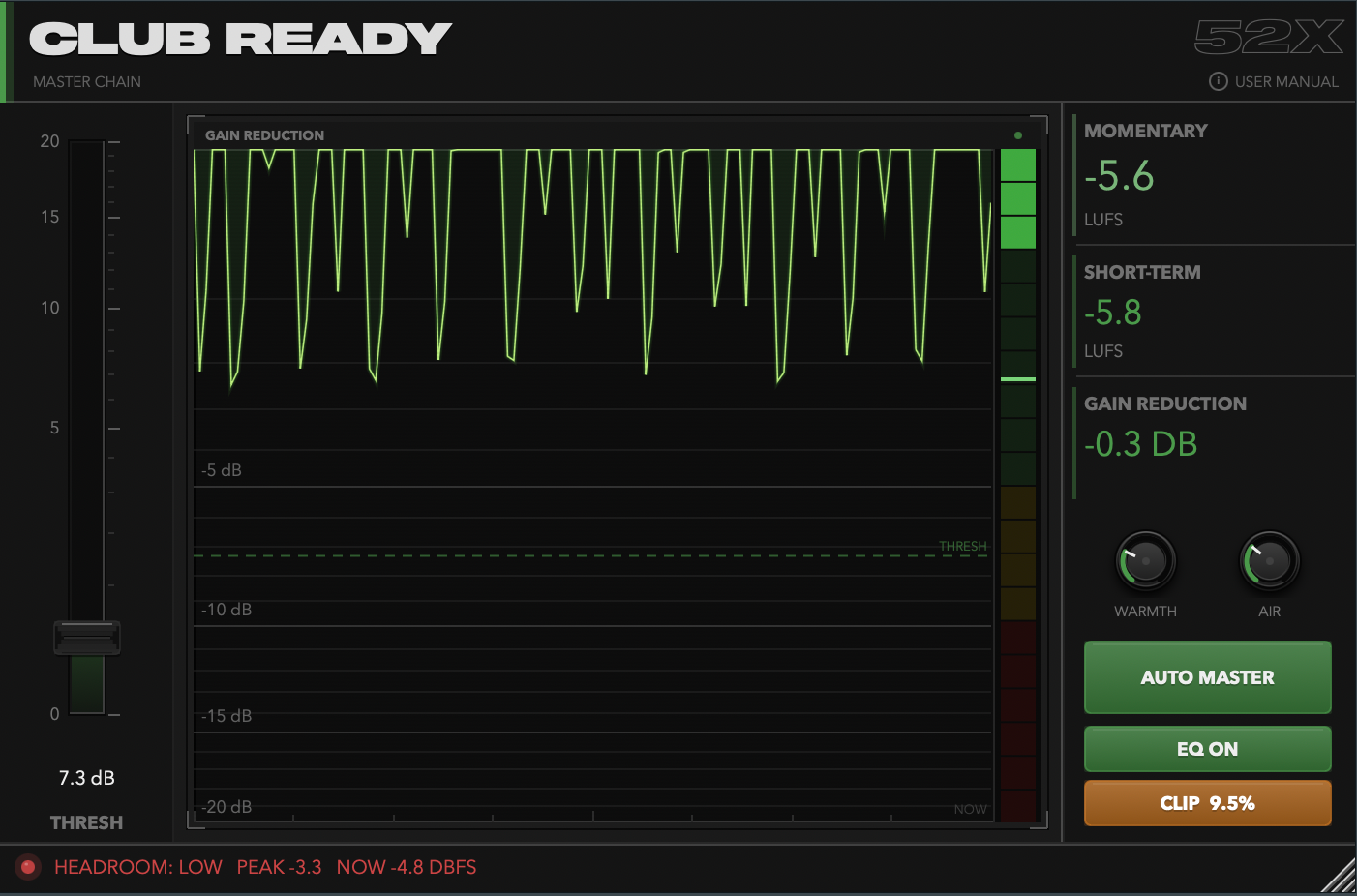 Club Ready Master interface with Auto Master and EQ enabled